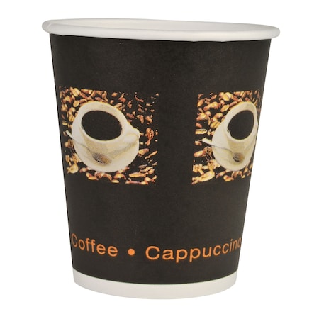 Cups, Hot - For Coffee, 8 Ounce, Coffee Beans & Cup Illustration, 3.5 Height, Black, PE/Paper